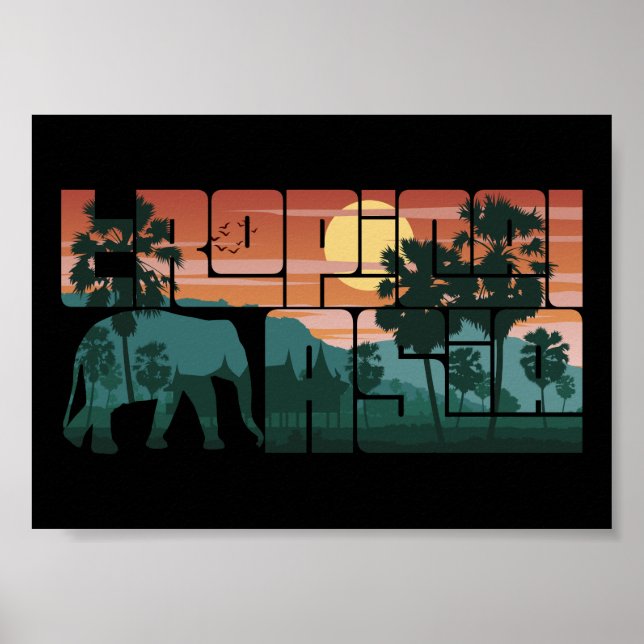 Póster Paisaje Retro Sunset Asia Tailandia - Tipografía (Frente)