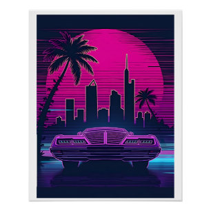 Póster Paisaje retro urbano de los años 80 - Estética neó