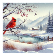 Paisaje rojo de aves e invierno 3