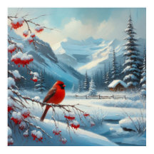 Paisaje rojo de aves e invierno 7