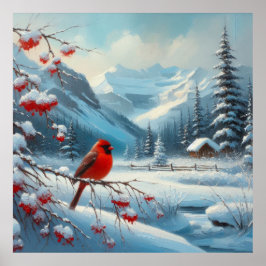 Póster Paisaje rojo de aves e invierno 7