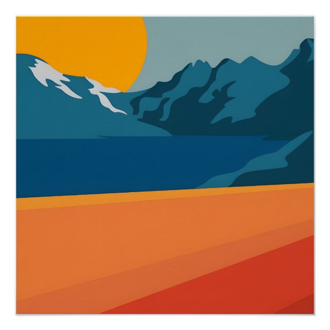 Póster Paisaje Rojo y Azul de Montaña - Adentro Retro al  (Anverso)