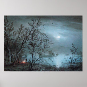 PÓSTER PAISAJE ROMÁNTICO NOCTURNO EN AZUL