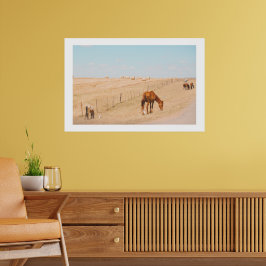 Póster Paisaje Rural Campos de Caballos Salvajes Aves