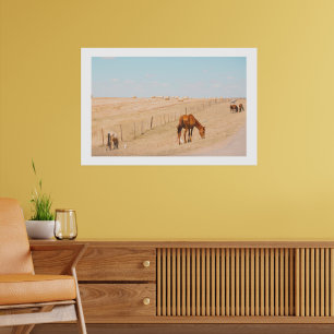 Póster Paisaje Rural Campos de Caballos Salvajes Aves