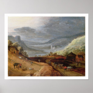 Póster Paisaje rural con un Caballo Campesino, un P