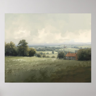 Póster Paisaje rural francés Casa de campo rústica