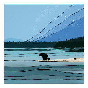 Póster Paisaje Salvaje de la Familia de Osos del Pacífico