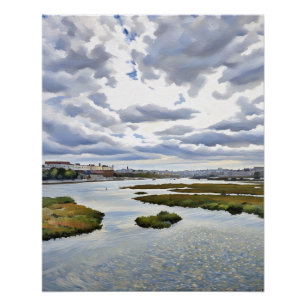 Póster Paisaje sereno con cielo dramático