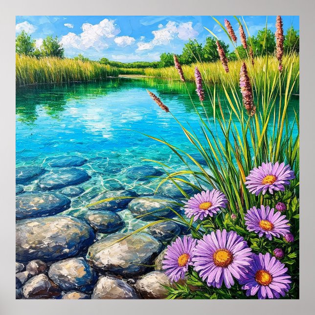 Póster Paisaje Sereno con Lago Claro (Frente)