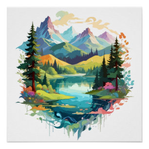 Póster Paisaje Sereno Tranquilo Montañas Naturales Tranqu
