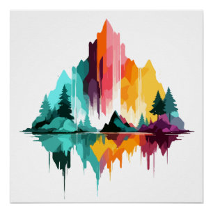 Póster Paisaje Sereno Tranquilo Montañas Naturales Tranqu