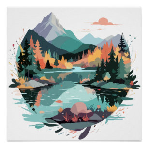 Póster Paisaje Sereno Tranquilo Montañas Naturales Tranqu