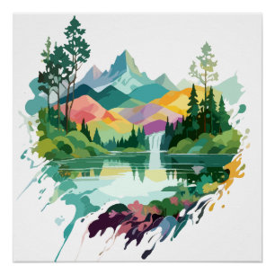 Póster Paisaje Sereno Tranquilo Montañas Naturales Tranqu