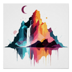 Póster Paisaje Sereno Tranquilo Montañas Naturales Tranqu