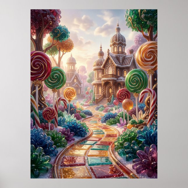 Póster Paisaje Soñado de Bosque de Dulces de Lujo (Frente)