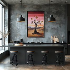 Póster Paisaje soñado de relojes de bolsillo colgados en 