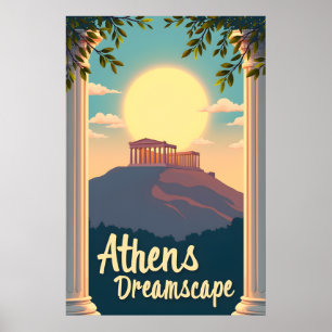 Póster Paisaje Soñador de Atenas : Viaje Retro a Mediados