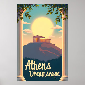 Póster Paisaje Soñador de Atenas : Viaje Retro a Mediados