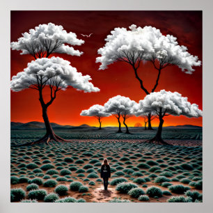 Póster Paisaje soñador de nubes y soledad