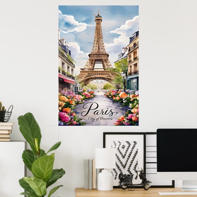 Póster Paisaje Soñador Parisino Con Torre Eiffel (Oficina en casa)