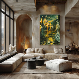 Póster Paisaje surrealista con cerraduras y ojos de fusió