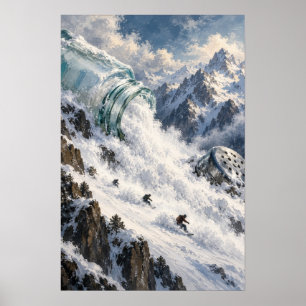 Póster Paisaje surrealista de montaña y ola