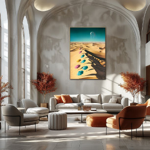 Póster Paisaje surrealista de paraguas coloridos en el de