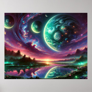Póster Paisaje surrealista del planeta alienígena con cie