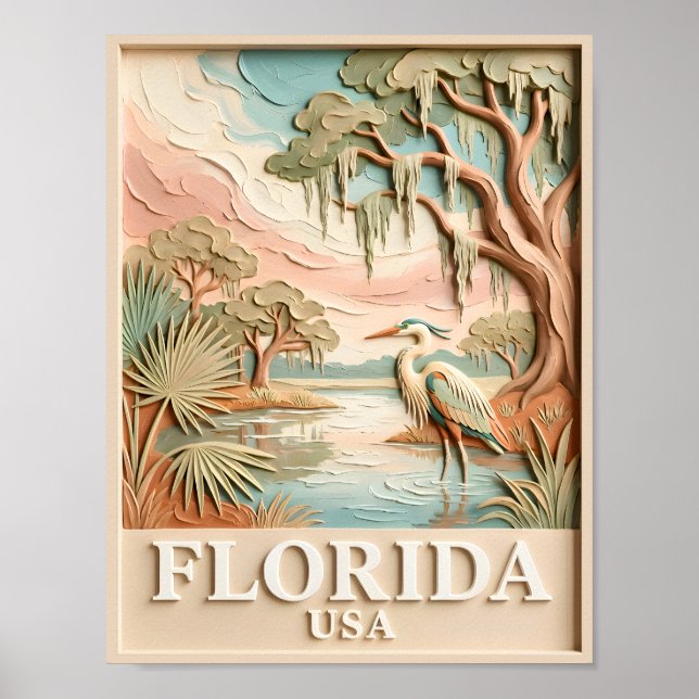 Póster Paisaje Textura Aves Fauna de los Everglades de Fl (Frente)