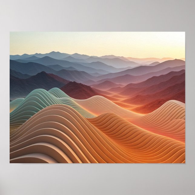 Póster Paisaje Topográfico en capas al atardecer (Frente)