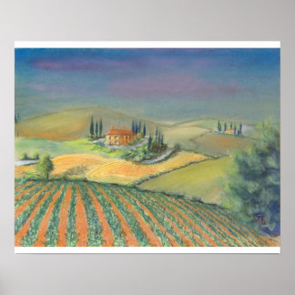 Póster Paisaje toscano a la luz de la noche