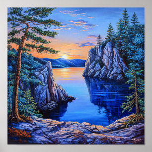 Póster Paisaje tranquilo del lago, hermosa vista escénica