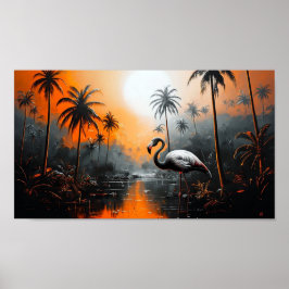 Póster Paisaje Tropical Con Flamingo Bajo Un Vibrante Cie