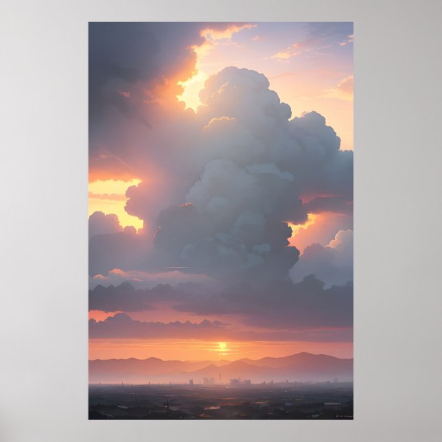 Póster Paisaje urbano al atardecer (Frente)