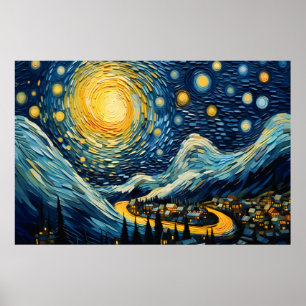 Póster Paisaje urbano con luz de luna