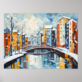 Póster Paisaje urbano cubano con canal de nieve