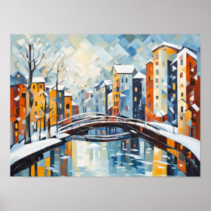 Póster Paisaje urbano cubano con canal de nieve