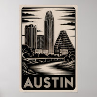 Paisaje urbano de Austin Texas en negro y blanco e