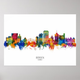 Póster Paisaje urbano de Bergen Noruega