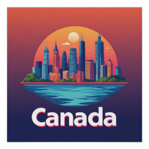Póster Paisaje urbano de Canadá al atardecer Viaje