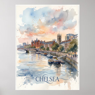 Póster Paisaje urbano de Chelsea en acuarela Manhattan