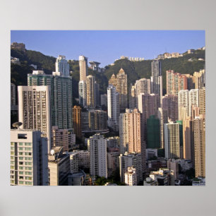 Póster Paisaje urbano de Hong Kong, China