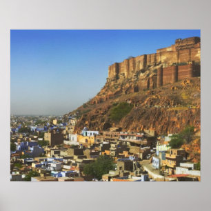 Póster Paisaje urbano de la Ciudad Azul con Meherangarh,