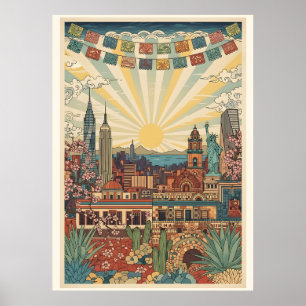 Póster Paisaje urbano de la Ciudad de México regalo vinta