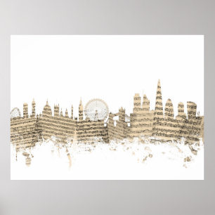 Póster Paisaje urbano de la partitura del horizonte de