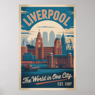 Póster Paisaje urbano de Liverpool Inglaterra al estilo r