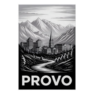 Póster Paisaje urbano de Provo Utah en negro y blanco est