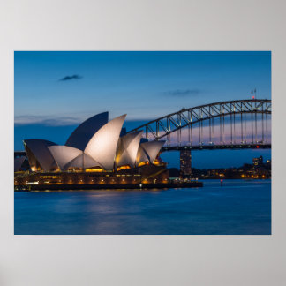 Póster Paisaje urbano de Sídney por la noche, Australia