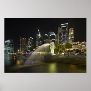 Póster Paisaje urbano de Singapur a lo largo del río en